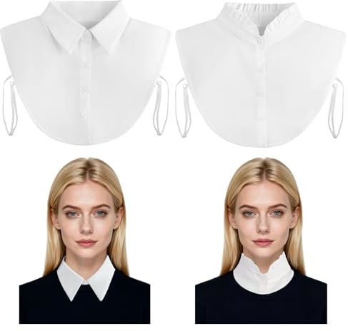 Comfyouth 2 Pieces Collars for Women White Fake Collar Detachable Shirt Faux Collar Inserts Women Stylish Pleated Neckline Half Shirt Blouse One Size