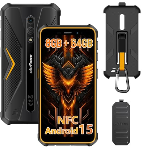 Ulefone Armor X12 Pro Android 15 Telephones Portable Incassable, 8Go de RAM + 64Go de ROM Téléphone Incassable, Caméra 13MP, 5.45 HD+, Batterie 4860mAh, 4G Dual SIM/NFC/GPS/IP69K