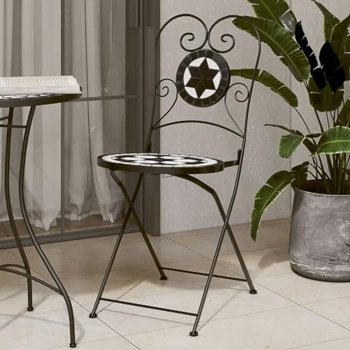 Genérico Sillas de bistró Plegables 2 uds cerámica Negro y Blanco,Mobiliario,Muebles de jardín,Asientos de Exterior,Sillas de jardín,4003405