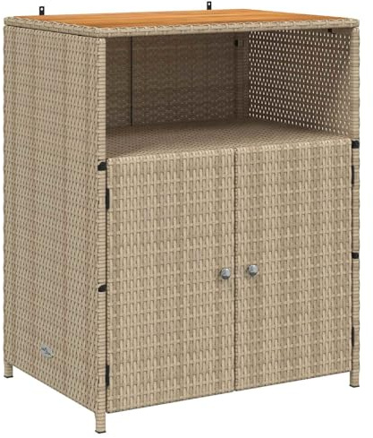 vidaXL Schrank mit Tür Beige 70 x 50 x 87 cm Polyester und Roly Ratten, Garten- und Terrassenlager, Rechteckschrank, robuster Holz-Rattan, leicht, praktische Lösungen für draußen