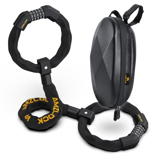 AMZLOCK Candado Patinete Electrico con Bolsa, 7 mm, 91 cm, 5 Dígitos | Candado Bicicleta, Cadena con Código, Antirrobo para Patinete Eléctrico con Bolsa 3 L, para Bicicletas y Motos