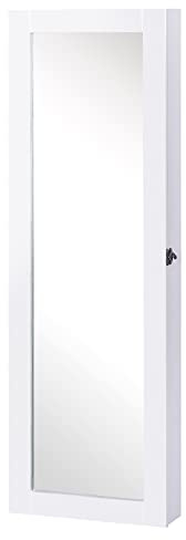 HOMCOM Espejo Joyero Colgante de Pared con Ganchos 37x9,5x112 cm Blanco