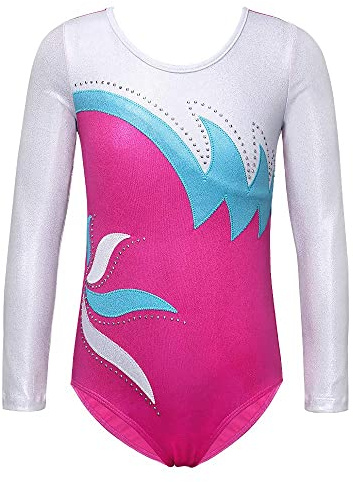 ZNYUNE Fille Justaucorps Gymnastique Danse Multicolor Classique 197 Blanc Manches Longues NO.10A pour 9-10 Ans