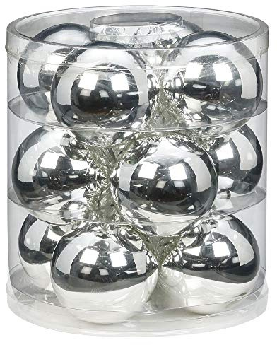 MAGIC Weihnachtskugeln Glas 8cm 12 STK. Christbaumkugeln Farbe: Silber Glanz
