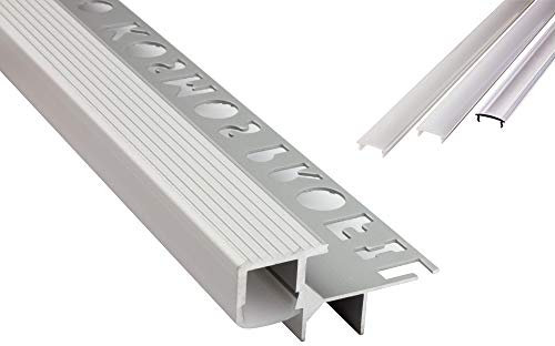 tktrading24 T-40 LED Premium Treppenprofil Alu Fliesenprofil 12mm silber 1m opal