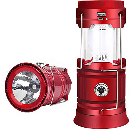 YZOTEK 1 x Torce Solari per Lanterne da Campeggio - Lampada da Tenda Pieghevole USB Ricaricabile, Illuminazione di Emergenza a LED con 2 Modalità di Alimentazione Supporta la Ricarica per il Telefono