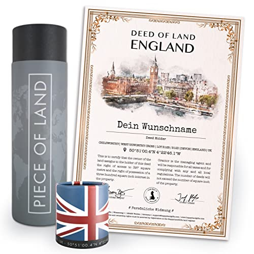 happylandgifts® Certificado de propiedad personalizado, parcela de terreno auténtica en Inglaterra, regalo único para amantes del Reino Unido, certificado en varios colores, con nombre y dedicatoria
