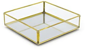 Pandecor Scatola Vassoio Quadrata in Vetro e Metallo Oro con Specchio 14,5 x 14,5 x 3,5 cm.