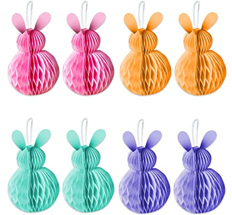 PaPIerDraCHeN 8 Coniglietti di Pasqua in Carta velina da Appendere e Decorare - Dimensioni 10x5cm incl. Nastro - Decorazione Pasquale Ideale per cespugli e Rami - riutilizzabili - Colorati - Set 06
