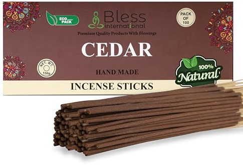 Bless-Cedar 100%-Natural-Handmade-Hand-Dipped-Incense-Sticks Organic-Chemicals-Charcoal-Free Purification-Relaxation-Positivity-Yoga-Meditation Best-Woods-Scent (100 Sticks(5.25 OZ))