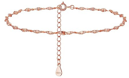 Loutade Silber Fußketten für Damen, 925 Sterling Silber Fußkettchen Armband, Verstellbar Sommer Barfuß Strand Fußkette am Fußgelenk, Fußkette Damen Rosegold, Fußspange Fußschmuck für Frauen Mädchen