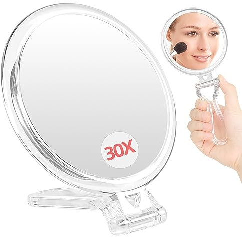 Reisespiegel, zusammenklappbar, 30-fache Vergrößerung, Reise-Vergrößerungsspiegel mit doppelseitigem 1X/30X, Handspiegel für Handtasche, faltbarer Taschenspiegel für Frauen, tragbarer Make-up-Spiegel,