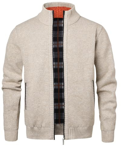 Btmpmcs Hommes Cardigan Veste en Maille Grosse Tricoté avec Col Debout Décontractée Ouvrez-Front Zippé Gilet Automne Hiver Chaud Pulls Épais Doublé en Polaire Sweat