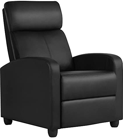 Yaheetech Sillón Relax Silla Reclinable Butaca Salón Reclinable Silla Grande con 3 Posiciones Silla Relax Ajustable Sillon Tapizado Negro Polipiel de Poliuretano