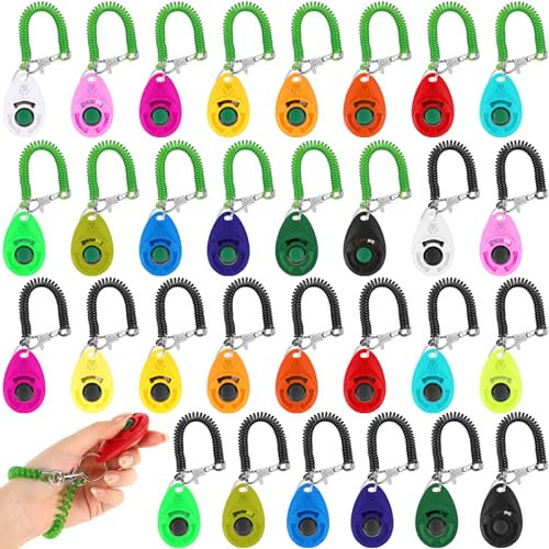 Hiboom 30 Stück Hundetraining Clicker Bulk Bunte Haustier Training Clicker Katzentraining Clicker Tiertrainer Clicker mit Handgelenkschlaufe für Haustier Hund Katze Pferd Vogel Verhaltenstraining