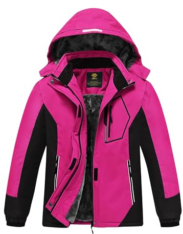 MoFiz Giacca sci bambina giacca outdoor piumino bambina invernale cappotto da neve con cappuccio caldo impermeabile bambina Rosa M