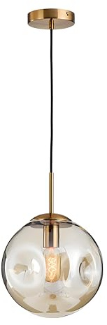 NICRX Lámpara colgante esférica con bola de cristal, lámpara de techo colgante con base dorada y globo de cristal (20cm, Ámbar)