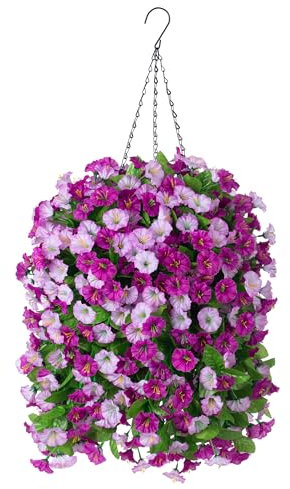 INXUGAO Cestas colgantes con flores artificiales para plantas de interior y exterior, seda sintética, enredaderas de gloria matutina, arreglo de plantas verdes sintéticas para decoración de jardín y