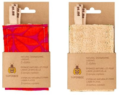 SuperBee Natural Kitchen Luffa, 2 Pack (Plastic-Free Loofahs) - Upcycled Cotton from Beeswax Wraps, Handcrafted, Durable and Sustainable for Daily Use