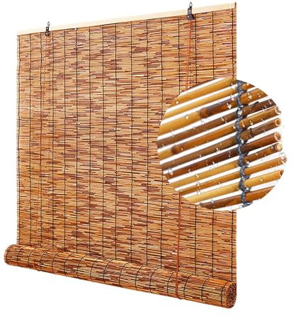 Retro Bamboo Blinds, Natural Roller Roman Blinds, 70% Window Shutters With Lift Anti-UV Shades for Indoor/Outdoor/Garden/Pergola, Easy to Install 50-180cm Wide