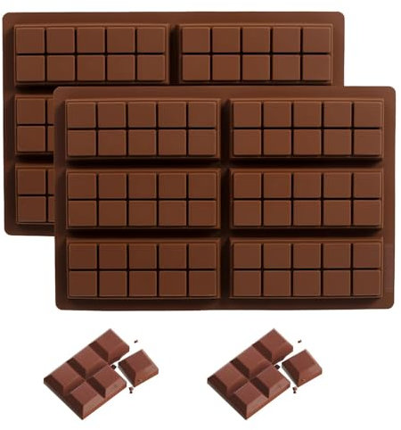 Stampo per Cioccolato in Silicone per 6 Tavolette,Senza BPA, Antiaderente, Resistente al Calore,Ideale per Dolci, Cioccolatini, Cera Profumata,Marrone (2 pcs)