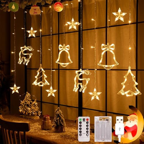 Arespark LED Luci di Natale, 3.5m Tenda Luminosa Natale con Telecomando 8 Modalità, IP44 Catena Luminosa Interno/Esterno, Decorazioni Natalizie Batteria/USB per Festa Giardino Balcone Finestre