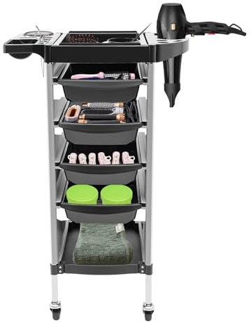 MINRS Chariot de coiffure, peu encombrant, avec 4 tiroirs amovibles et support de sèche-linge, pour coiffeur, spa - Blanc