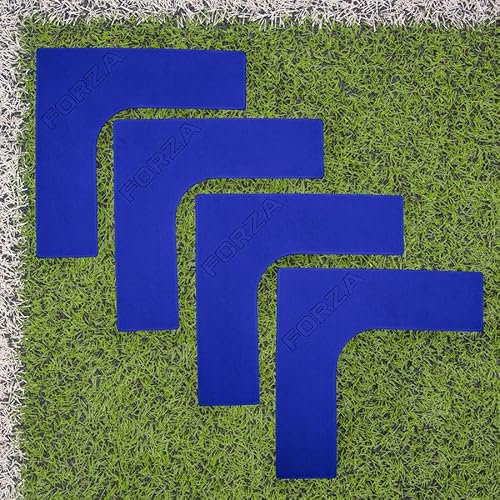 FORZA Spielfeldlinienmarkierungsecken | 4er-Pack extrem langlebige Gummimarkierungen – ideal für die Spielfeldbegrenzungsmarkierung [9 Farboptionen] (Blau)