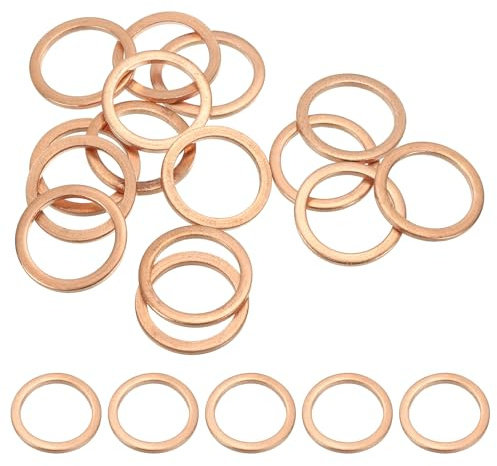 PATIKIL M14 Rondelle Piatte in Rame Anello di Tenuta, 15pz Guarnizione Tenuta Piatta Metrica Giunto Torico Guarnizioni per Viti Bullone Tappi Coppa Olio, 14mm ID 18mm OD 1,5mm Spessore