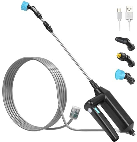Kevsuvqin Pulverisateur de Jardin Electrique 7.4V, Pulverisateur Electrique Toiture, Pulverisateur Lance Telescopique, Pulverisateur a Pression avec 3 Buses et Tuyaux de 8M pour Arrosage, Désherbage