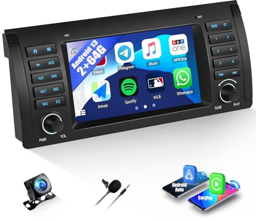 CAMECHO 2+64G 7 Pollici ASP Autoradio per BMW E39 E53 M5 X5 con Telecamera Posteriore, Android 13 Senza Fili Carplay Radio Bluetooth con Android Auto WIFI GPS FM/RDS Mirror Link +Canbus HD Touchscreen