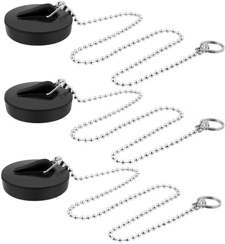 3 Pièces Bouchon Baignoire avec Chaîne de 40 cm, Bouchon Evier Cuisine 45 mm, Bouchon Evier Salle de Bain Universel, pour Baignoire, Cuisine, Lavabo