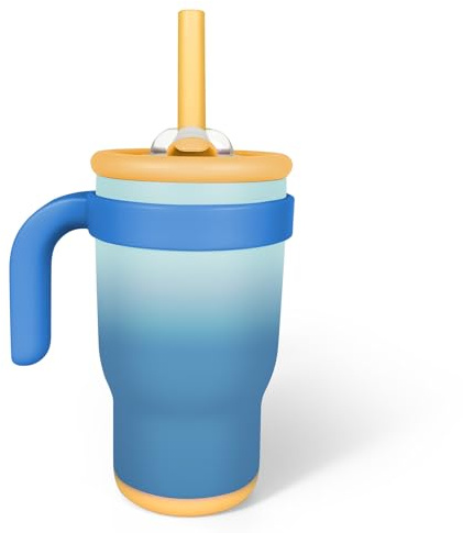14 oz/420 ml Mini Learning Cup for Children, 100% Leak-Proof Straw Small Cup, Silicone Teat, Non-Slip Base Gift for Children, Travel Graduation Gift (Sky Blue)