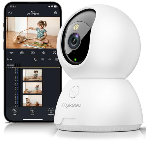 BoyKeep Indoor Camera, 2K Surveillance Cameras for Home Security with Motion Detection, Pet Camera Indoor with App, Color Night Vision, 2-Way Audio, Cloud/TF Card Storage, Compatible with Alexa