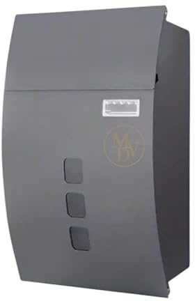 MODOVO Curved Grey Wall Mounted Post Box Edition Weatherproof Lockable Steel Letter Box with 2 Keys, Viewing Windows & Nameplate Modern Outdoor Mailbox for Home & Office