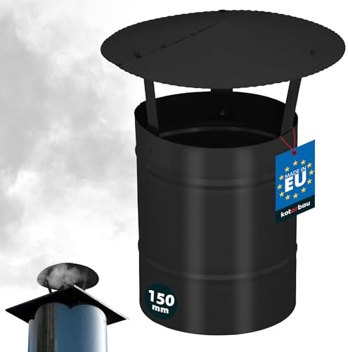 KOTARBAU® Skorstenshuv - Skorstenshatt - Galvaniserat Stål och Pulverlackerat Stål - ø 150 mm - Svart - Regnhuv Skorsten - Skorstenskåpa - Topphuv - Rostbeständig