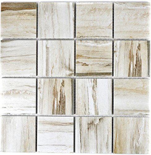 Mosaik Fliese Keramik beige Holzoptik hell für BODEN WAND BAD WC DUSCHE KÜCHE FLIESENSPIEGEL THEKENVERKLEIDUNG BADEWANNENVERKLEIDUNG Mosaikmatte Mosaikplatte