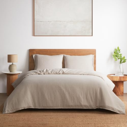 DAPU 100% Linen Duvet Cover Set 3PCs, Pure Natural French Flax Linen Duvet Cover King 90x104 with Corner Ties and Zipper Closure, Soft Breathable Durable for Hot Sleepers (Natural Linen, King)