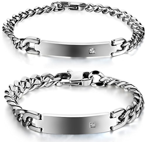 JewelryWe Alla hjärtans dag smycken 2 st rostfritt stål partnerarmband polerad pansarkedja armband pararmband för män kvinnor silver
