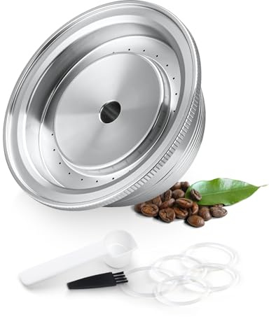 BRBHOM Stainless Steel Reusable Coffee Pod Compatible with Nespresso Vertuo ＆ Vertuoline Machines,230ml (8oz) Mug Size Refillable Capsule Kit with Spoon,Brush & 5 Silicone Rings, Eco-Friendly