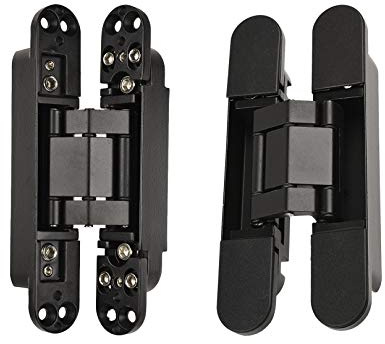 TamBee 6inch Hidden Door Hinges Invisible Hinges Concealed Hinges Zinc Alloy 180 Degree Swing Hinge 3 Way Adjustable Butt Hinge 6 x 2.5 x 1 inch Black (2 Pack)