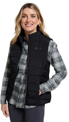 Mountain Warehouse Opal Womens Padded Gilet - Lightweight Body Warmer, Water Resistant Sleeveless Jacket with Front Pockets - Light Rain, Spring Summer Black Women's Size 20
