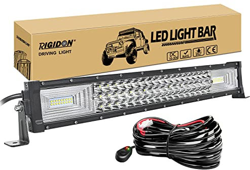 RIGIDON Dreireihige Led lichtleiste kfz mit 12v kabelbaum kit, 22 Zoll 55cm 270W offroad beleuchtung Led bar für Auto SUV ATV, UTV, LKW 4x4, Fahrzeuge, 6000K Weiß led nebelscheinwerfer