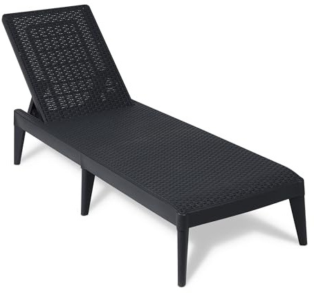 Toomax Numana Lettino prendisole da esterno antracite, sdraio reclinabile in 4 posizioni con finitura effetto rattan, 60x186x29h cm, in plastica resistente anti UV, per esterni, terrazza e piscina
