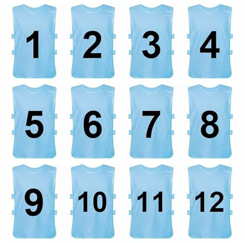 TopTie 12 Stück Fußball Leibchen Scrimmage Weste Trainingsleibchen Markierungshemd für Erwachsene und Jugendliche - (#1–12, 13–24)