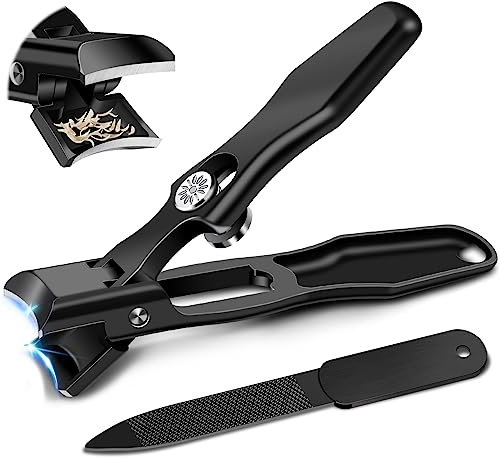 Cortauñas profesional, cortauñas acero inoxidable para hombre uñas gruesas con diseño antisalpicaduras, grande cortauñas pies aleman curvo con lima de uñas con cierre de seguridad, negro