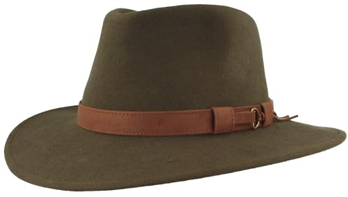 Bred rullbar utomhus filthatt trekkinghatt 100 % ull hatt vattenavvisande ullhatt vikbar män och kvinnor, Oliv med fransband, 60