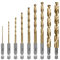 SALI 9 teiliges HSS Bohrerset Sechskantschaft Schnellbohrkronen Ø 1,5-10 mm Titan-beschichteter Bohrersatz Schnellwechsel 1/4-Sechskantaufnahme Spiralbohrer Metallbohrer für Holz Kunststoff Aluminium