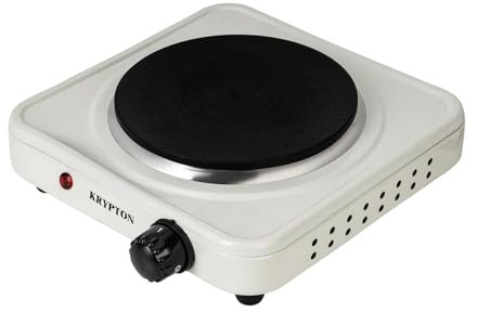 KRYPTON 1000W Single Hot Plate for Table Top Cooking | 150mm Single Solid Ring Hob with Cast Iron Heating Plate, Adjustable Temperature | Lightweight & Portable hob for Home Camping & Caravan Cooking