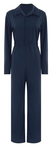Jugaoge Mono de trabajo para mujer, de manga larga, de algodón, con cintura elástica, traje de trabajo, traje de protección, Halloween, azul marino, S